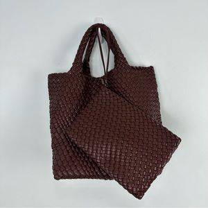 Large Brown Woven Tote Handbag, Wristlet & Lanyard Amazon Called Coffee Color